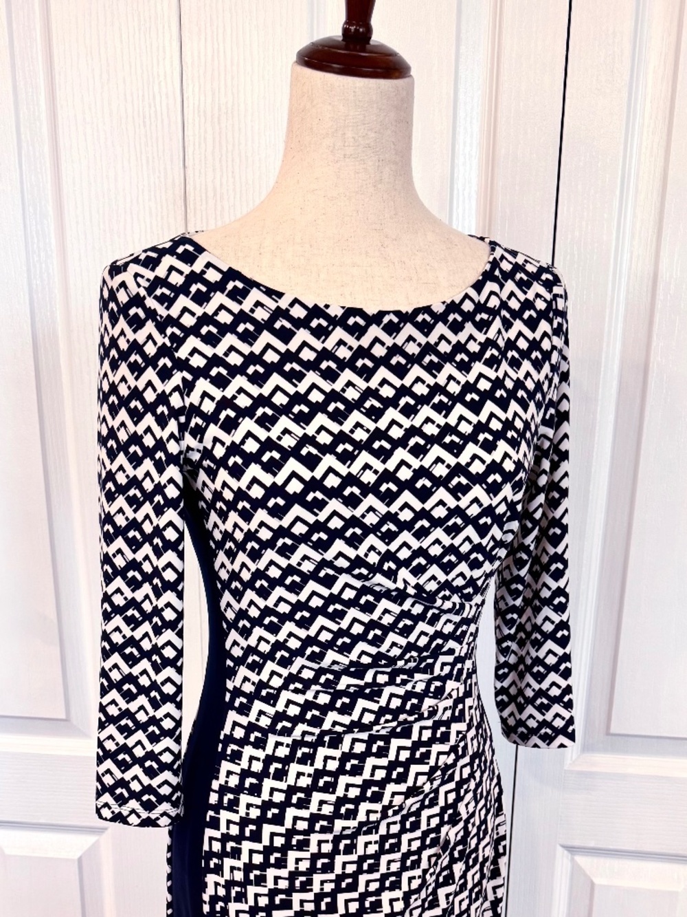 Ralph Lauren, Size 4 Navy & White Classic Midi Dress, 3/4 Sleeve, Pullover Boat